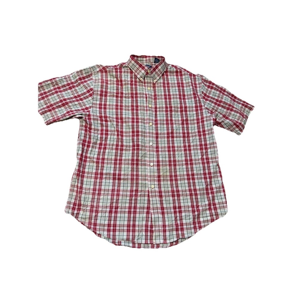 Puritan shirt Men's Large Plaid Button-Up Short Sleeve Cotton Blend